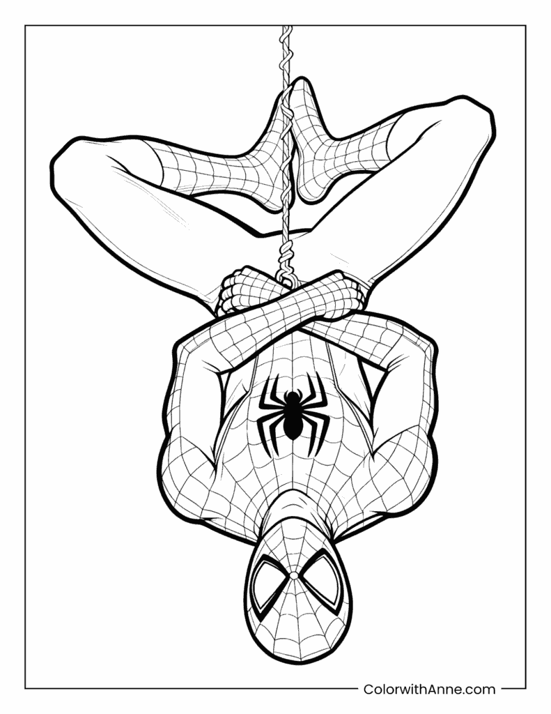 Spider-Man Hanging Upside Down Coloring Page