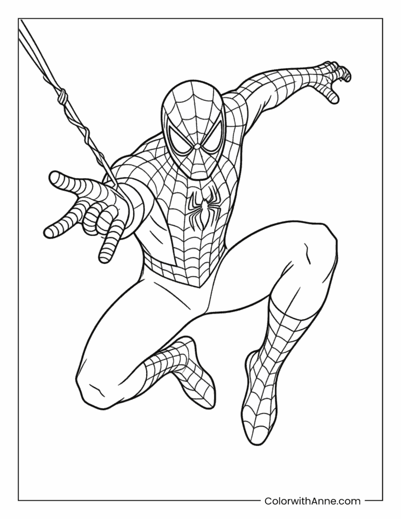 Spider Man Swinging Forward with Outstretched Web Hand Coloring Page
