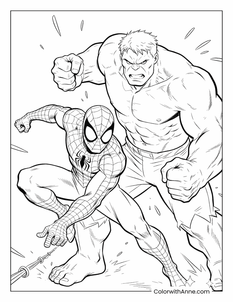 Spider-Man and the Hulk Ready for Battle Coloring Page