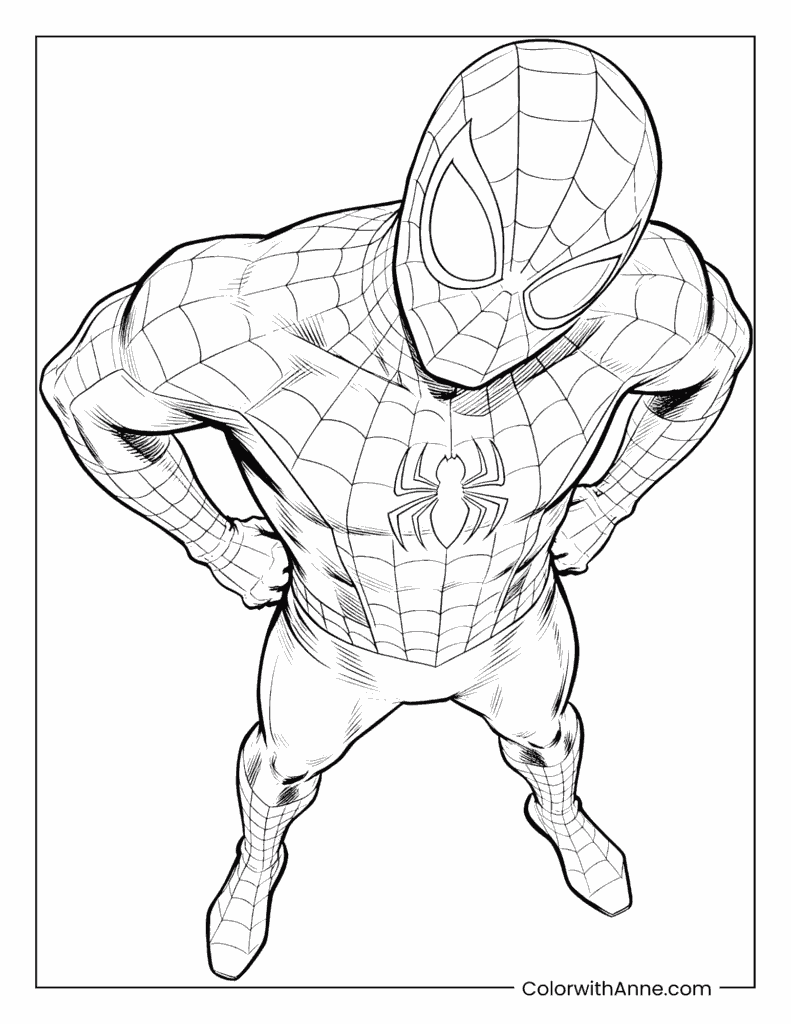 Spider-Man in a Forward-Leaning Stance Coloring Page