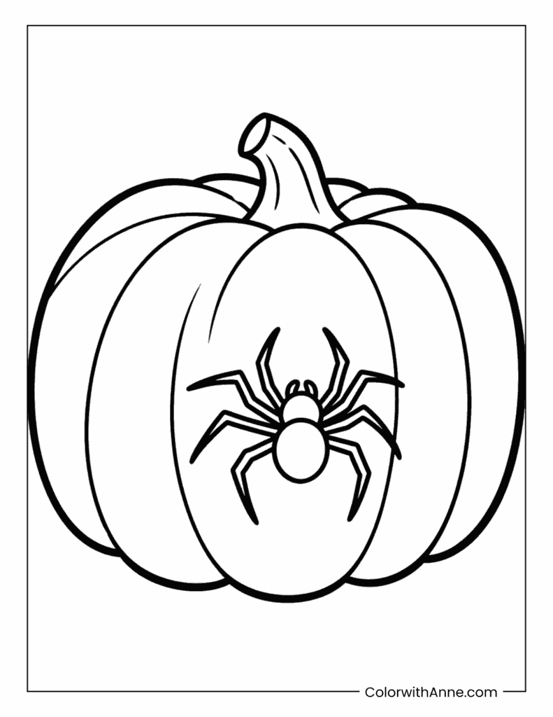 Spider in Fall Pumpkin Coloring Page