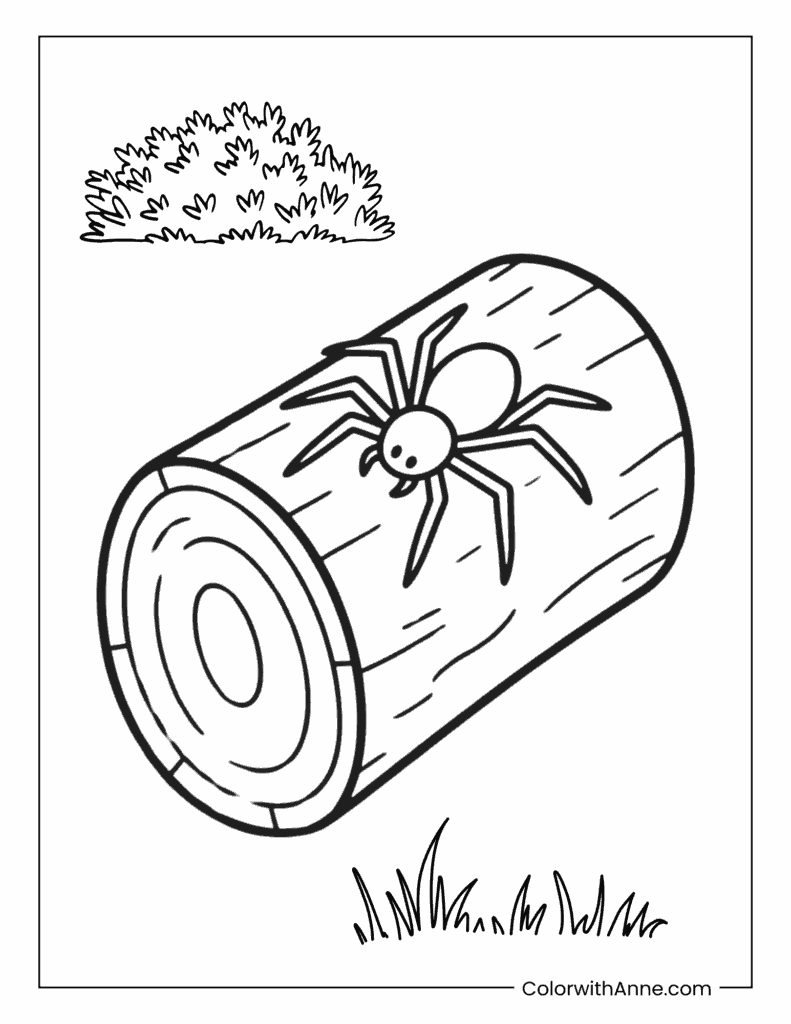 Spider in a Log Coloring Page