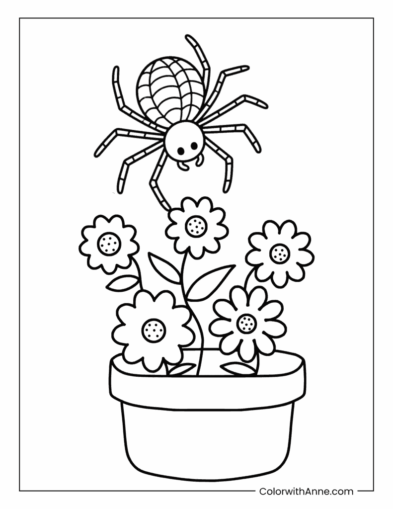 Spider in the Flower Pot Coloring Page