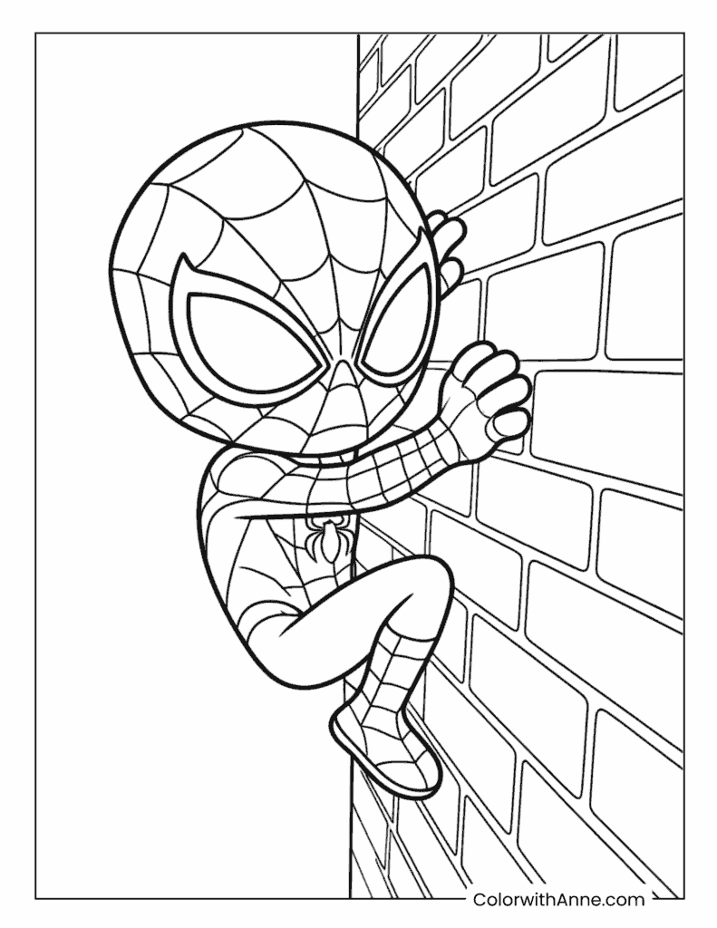 Spidey Climbing a Brick Wall Coloring Page