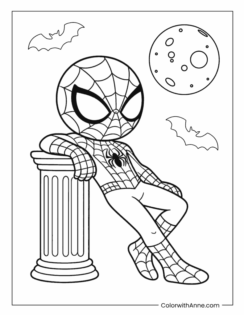 Spidey Under the Moonlight Coloring Page