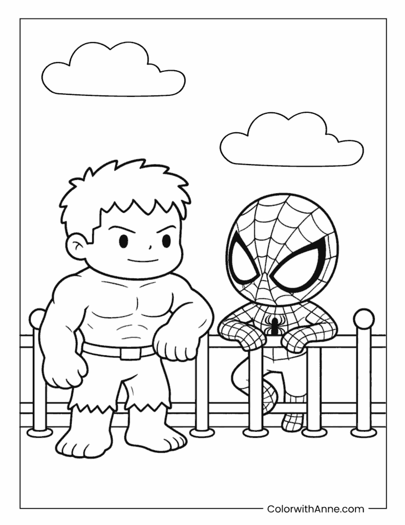 Spidey and Hulk Friendship Coloring Page