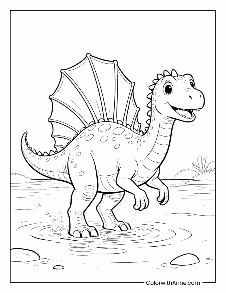 Spinosaurus Standing in Water Coloring Page
