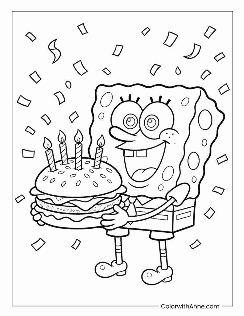 SpongeBob Birthday Krabby Patty Coloring Page