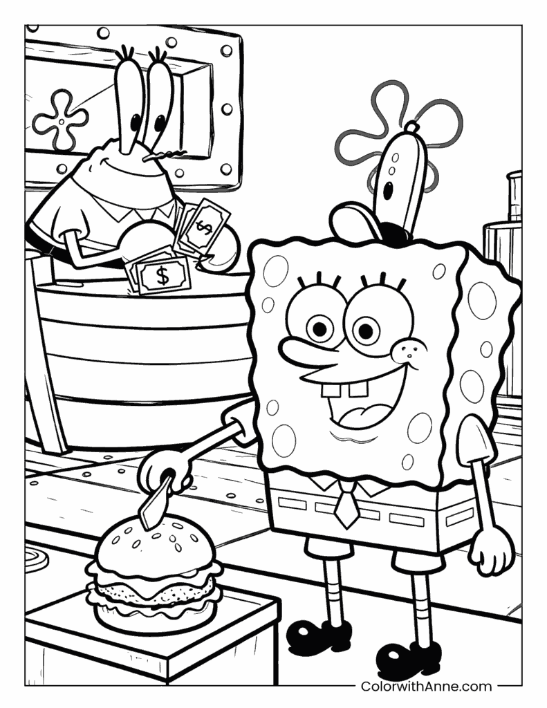 SpongeBob Flipping Patties Coloring Page