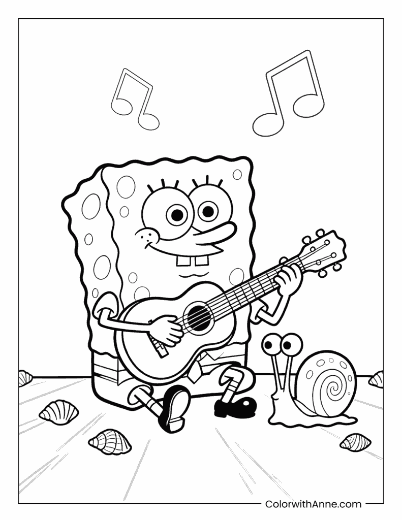 SpongeBob Playing Guitar for Gary Coloring Page