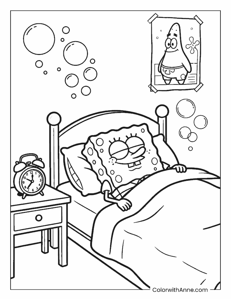 SpongeBob Sleeping in Bed Coloring Page