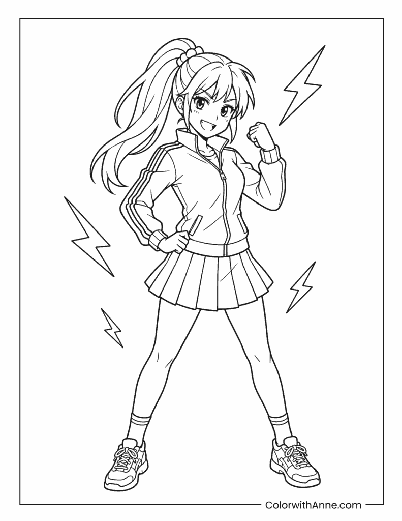 Sporty Anime Girl Coloring Page