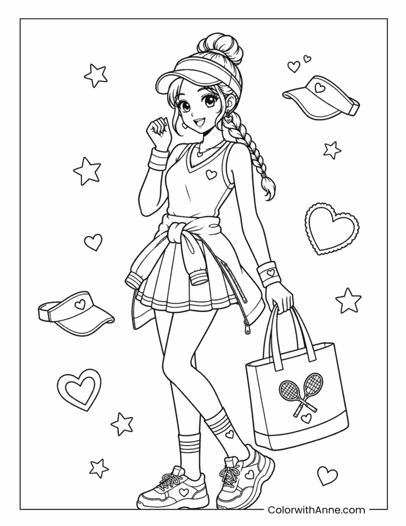 Sporty Tennis Anime Girl Coloring Page