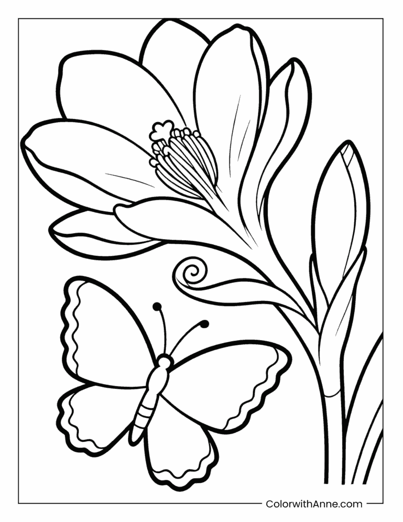 Spring Blossom and Butterfly Coloring Page