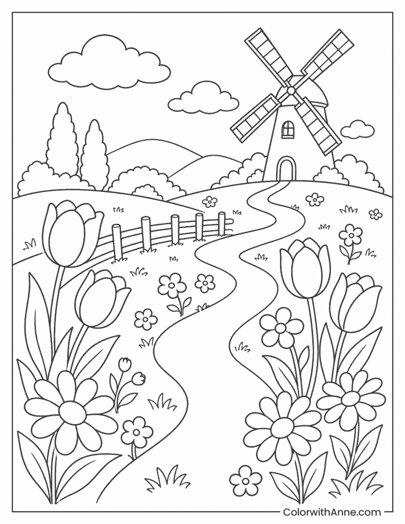 Spring Flower Meadow Coloring Page