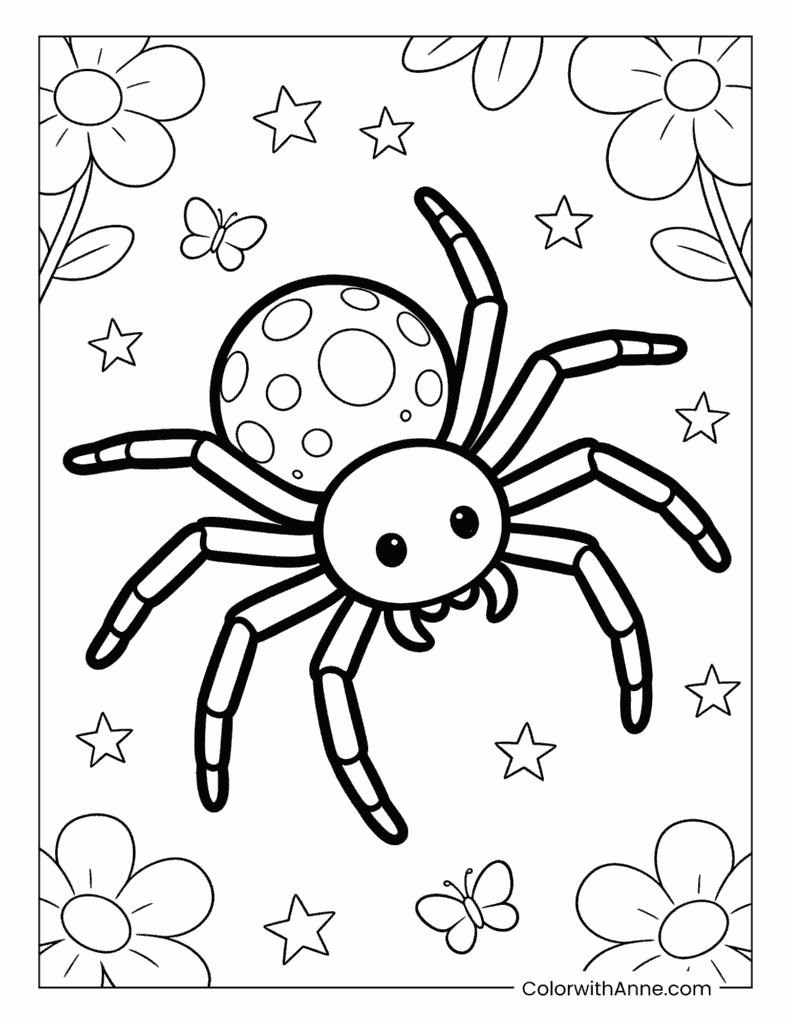 Spring Spider Coloring Page for Kids