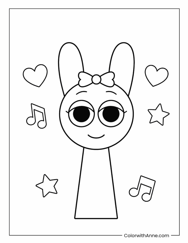 Sprunki Bunny Pinki Wearing Bow Coloring Page