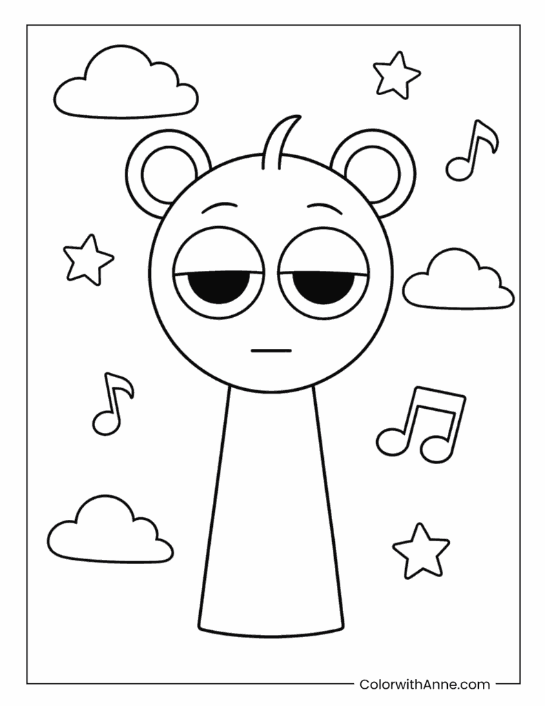 Sprunki Sky Blue In Cloudy Scene Coloring Page