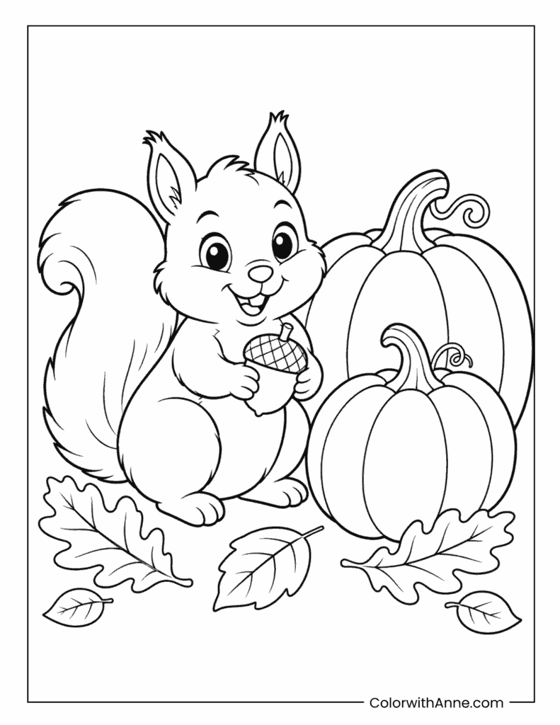 Squirrel Beside Pumpkin Coloring Page