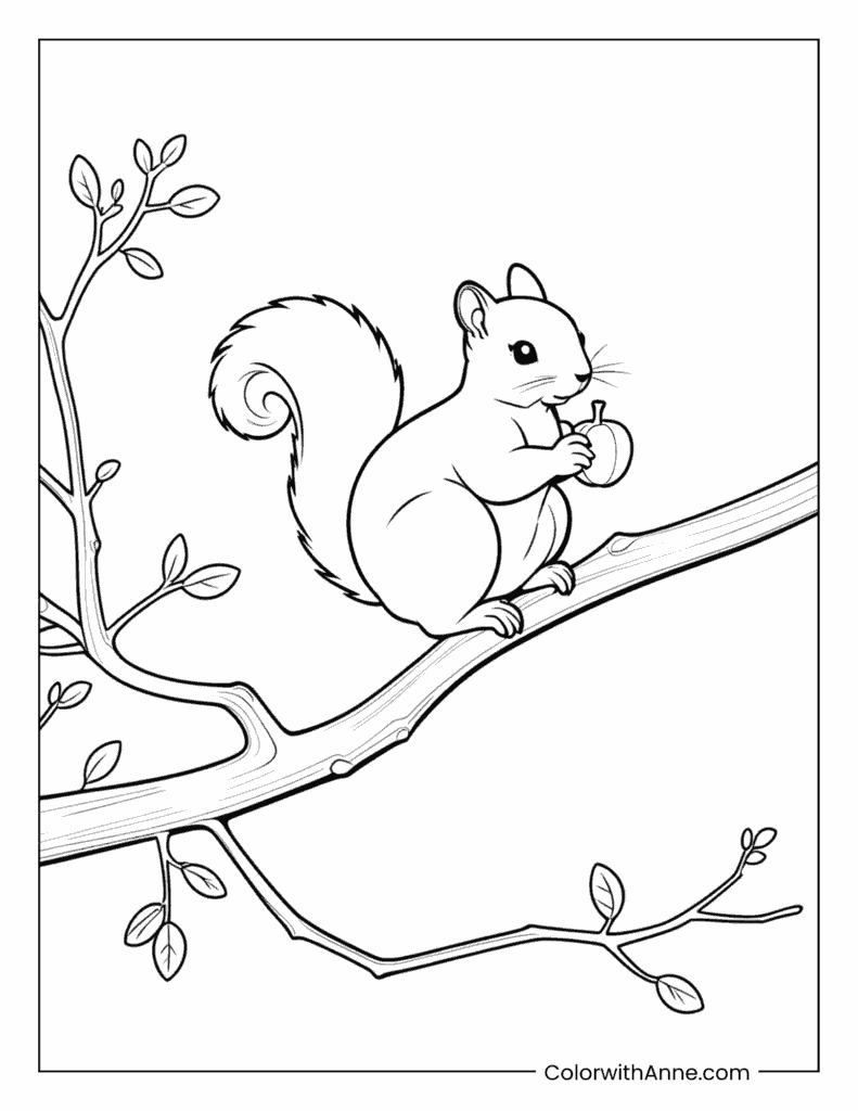 Squirrel in the Tree Coloring Page