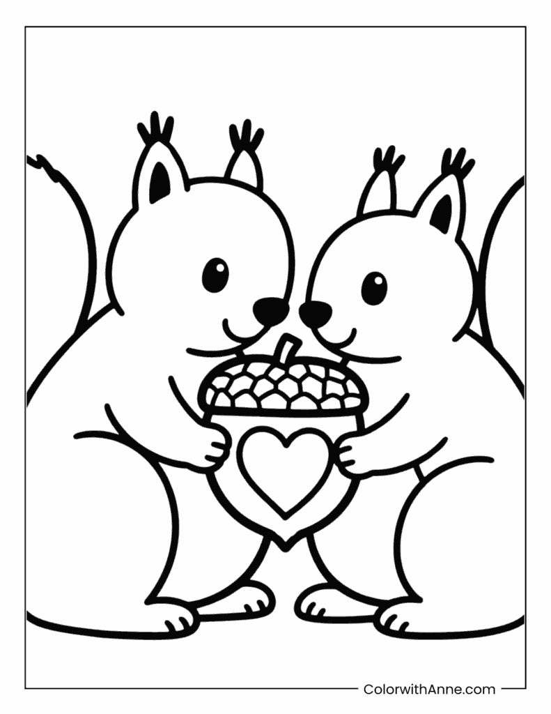 Squirrels Sharing an Acorn Coloring Page
