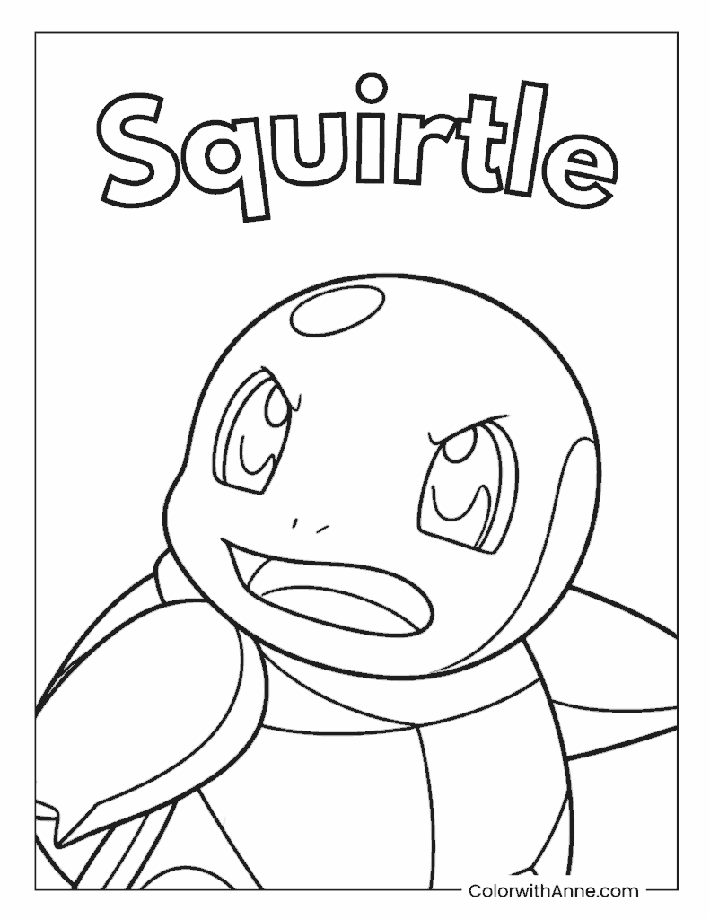 Squirtle Close Up With Name Coloring Page