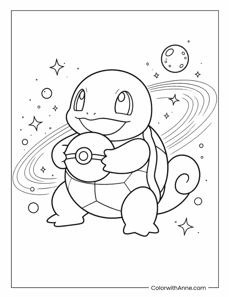 Squirtle In Space With Pokeball Coloring Page