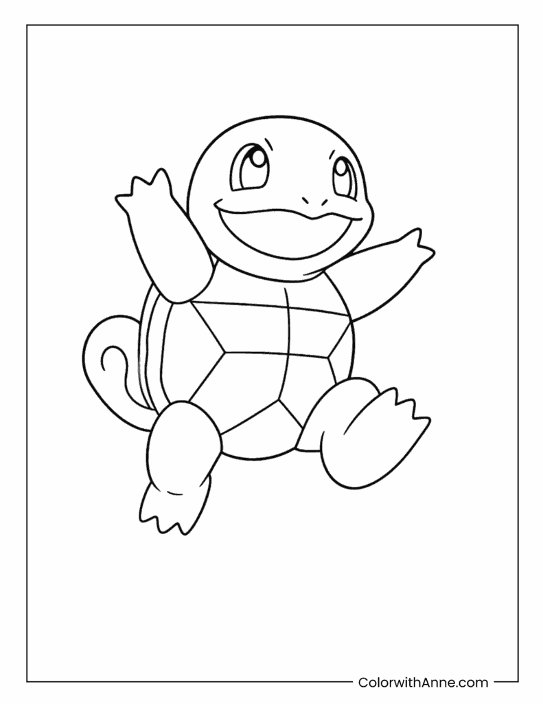 Squirtle Jumping In Air Coloring Page