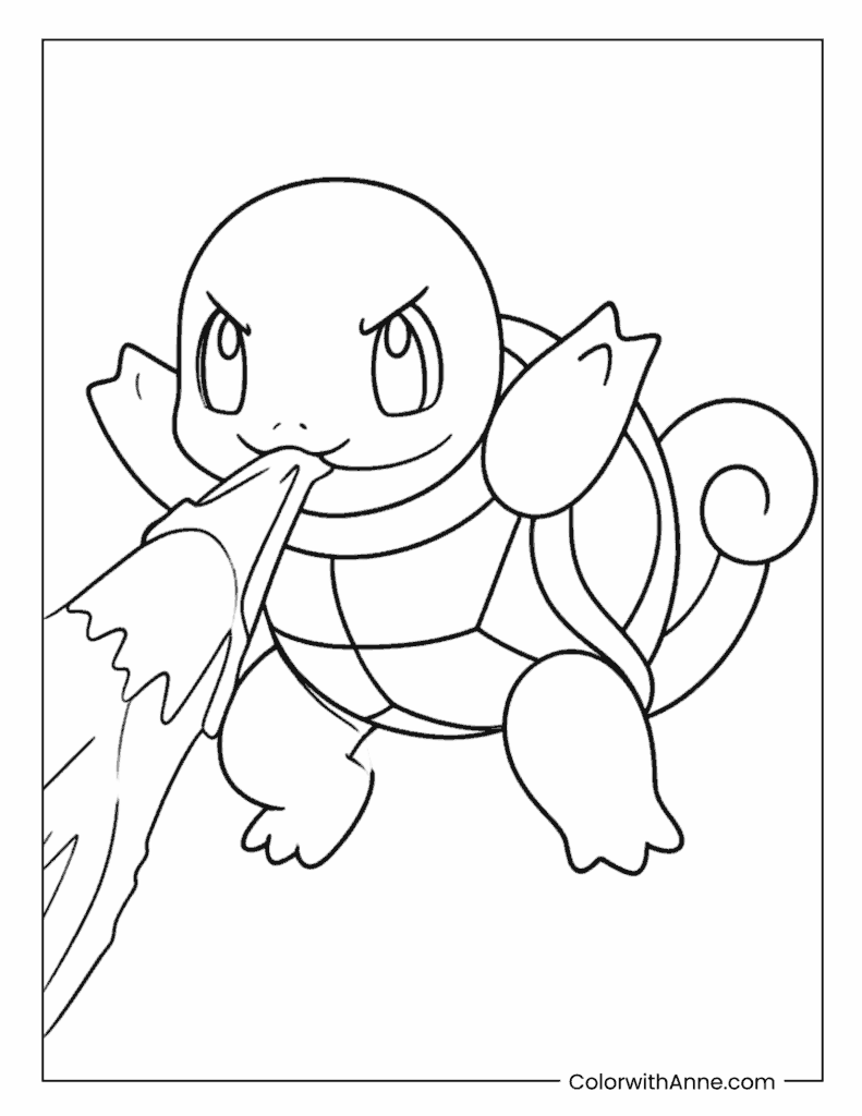 Squirtle Shooting Powerful Water Blast Coloring Page
