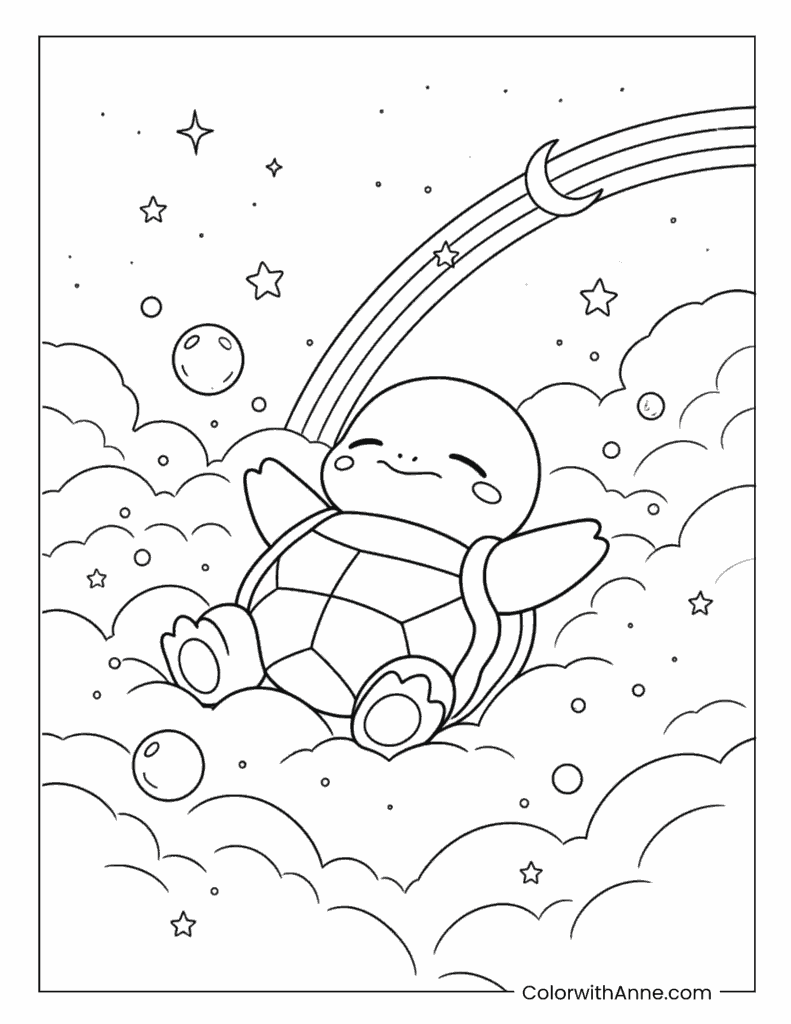 Squirtle Sleeping Among Clouds Coloring Page