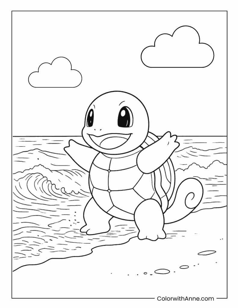 Squirtle Standing On Beach Coloring Page
