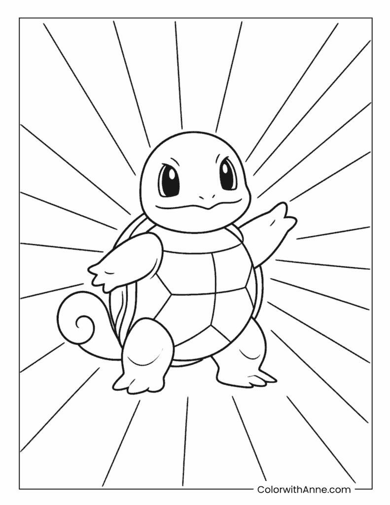 Squirtle With Radiating Rays Coloring Page