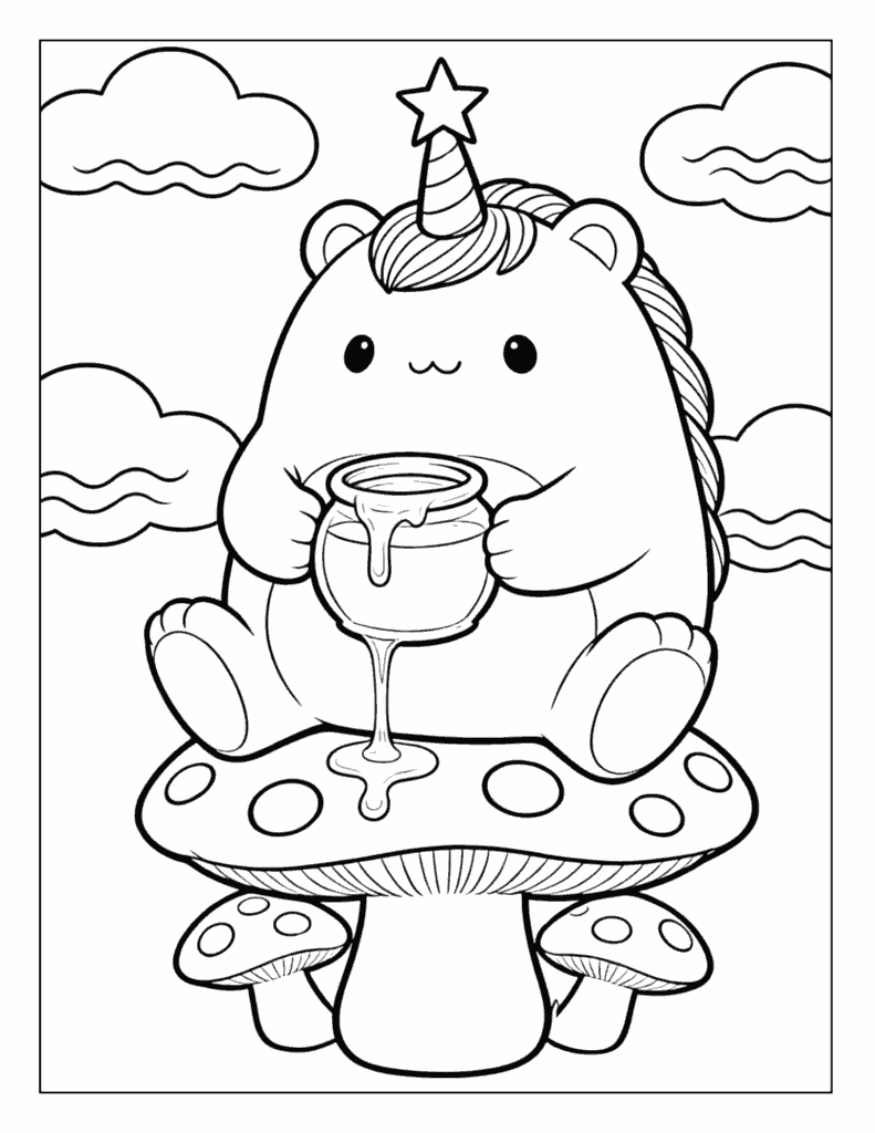 Squishmallows Unicorn with Honey Jar Coloring Page