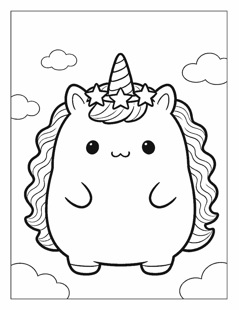 Squishmallows Unicorn with Stars Coloring Page