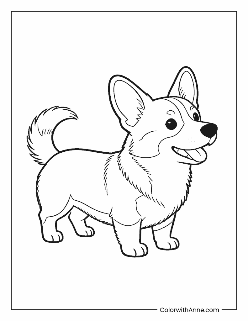 Standing Corgi Dog Coloring Page