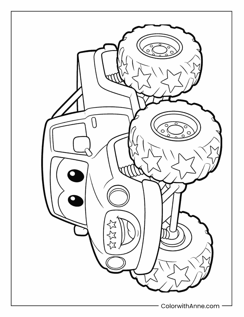 Star-Deco Monster Truck with a Happy Face Coloring Page