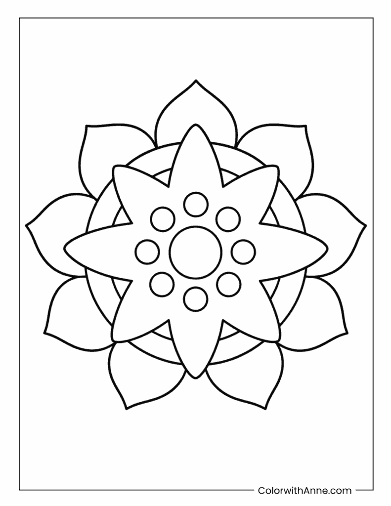 Starburst Flower Mandala With Layered Petals Coloring Page