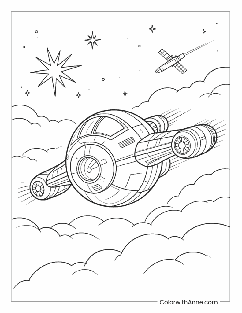 Starfighter Soaring Above the Clouds Coloring Page