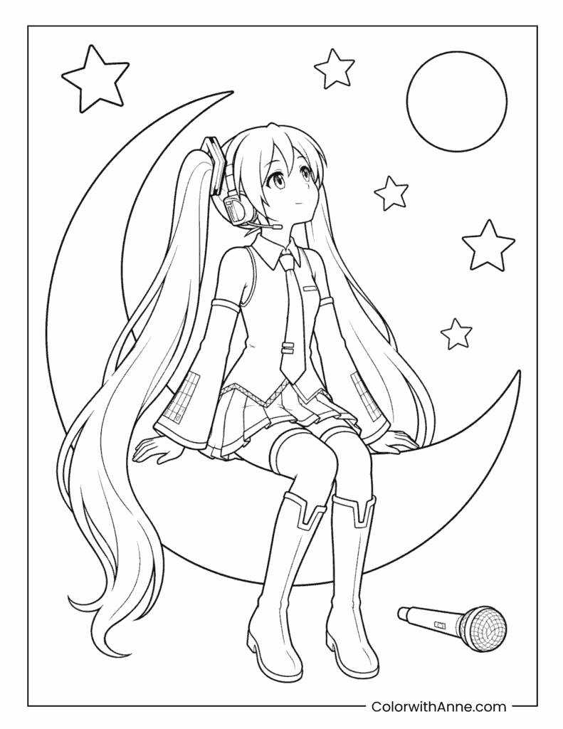 Starry Night Miku Coloring Page