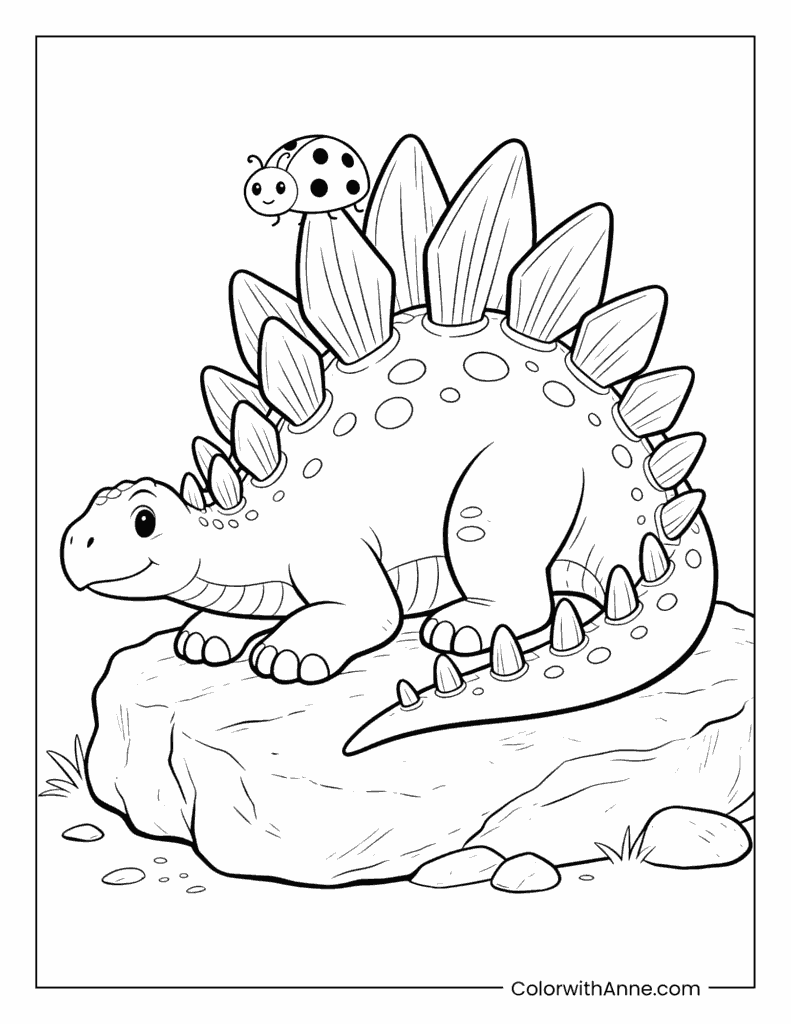 Stegosaurus with Ladybug on Its Back Coloring Page