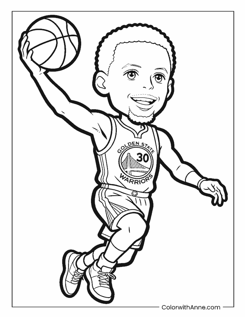 Stephen Curry Classic Shooting Pose Warriors 30 Jersey Coloring Page