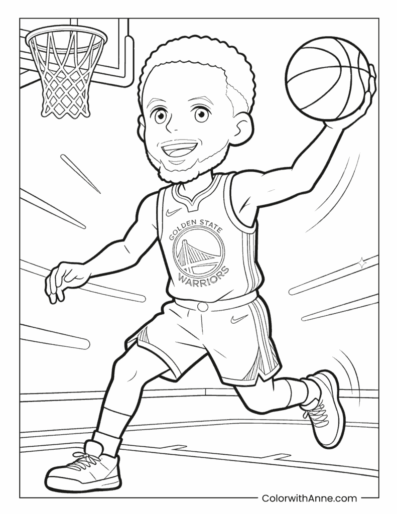 Stephen Curry Driving Layup Dynamic Motion Lines Coloring Page