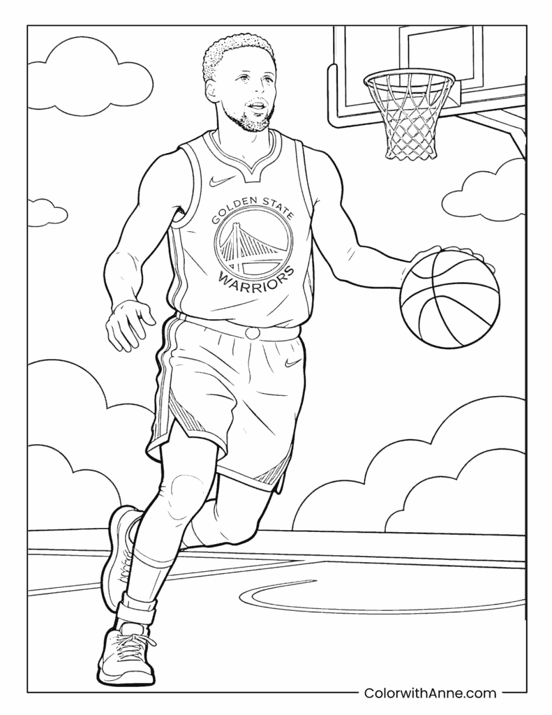 Stephen Curry Driving to the Hoop Coloring Page