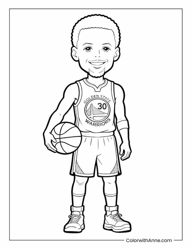 Stephen Curry Standing with Basketball Simple Coloring Page