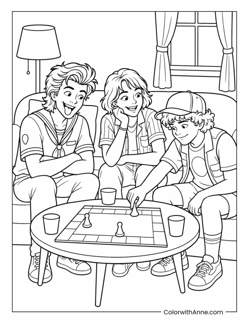 Steve, Robin and Dustin Board Game Coloring Page