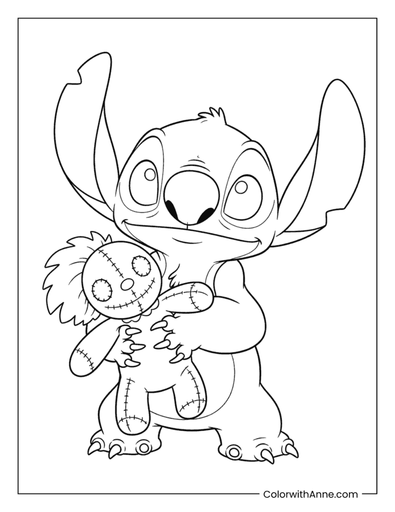Stitch Holding a Rag Doll Coloring Page