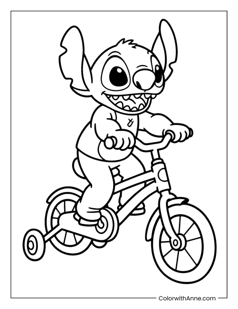 Stitch Riding Lilo’s Bike Coloring Page