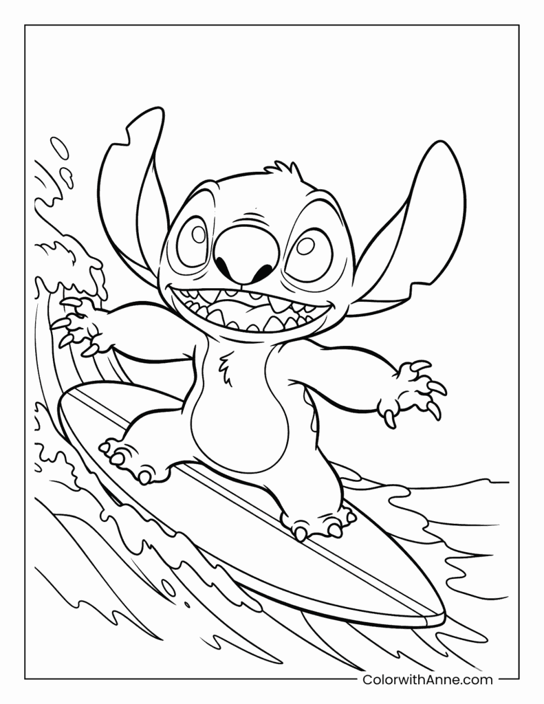 Stitch Surfing Coloring Page