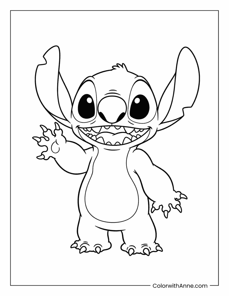 Stitch Waving Coloring Page for Preschoolers