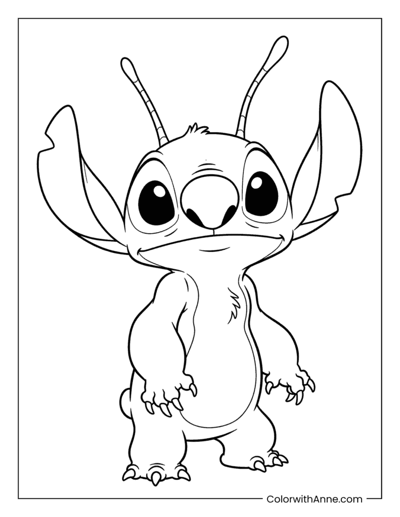Stitch's Antennae and Ears Up Coloring Page